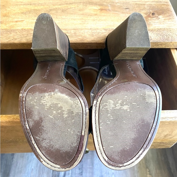 Lucky Brand Odonnah black suede laser cut out ankle strap block heels Size 7 - Picture 6 of 10